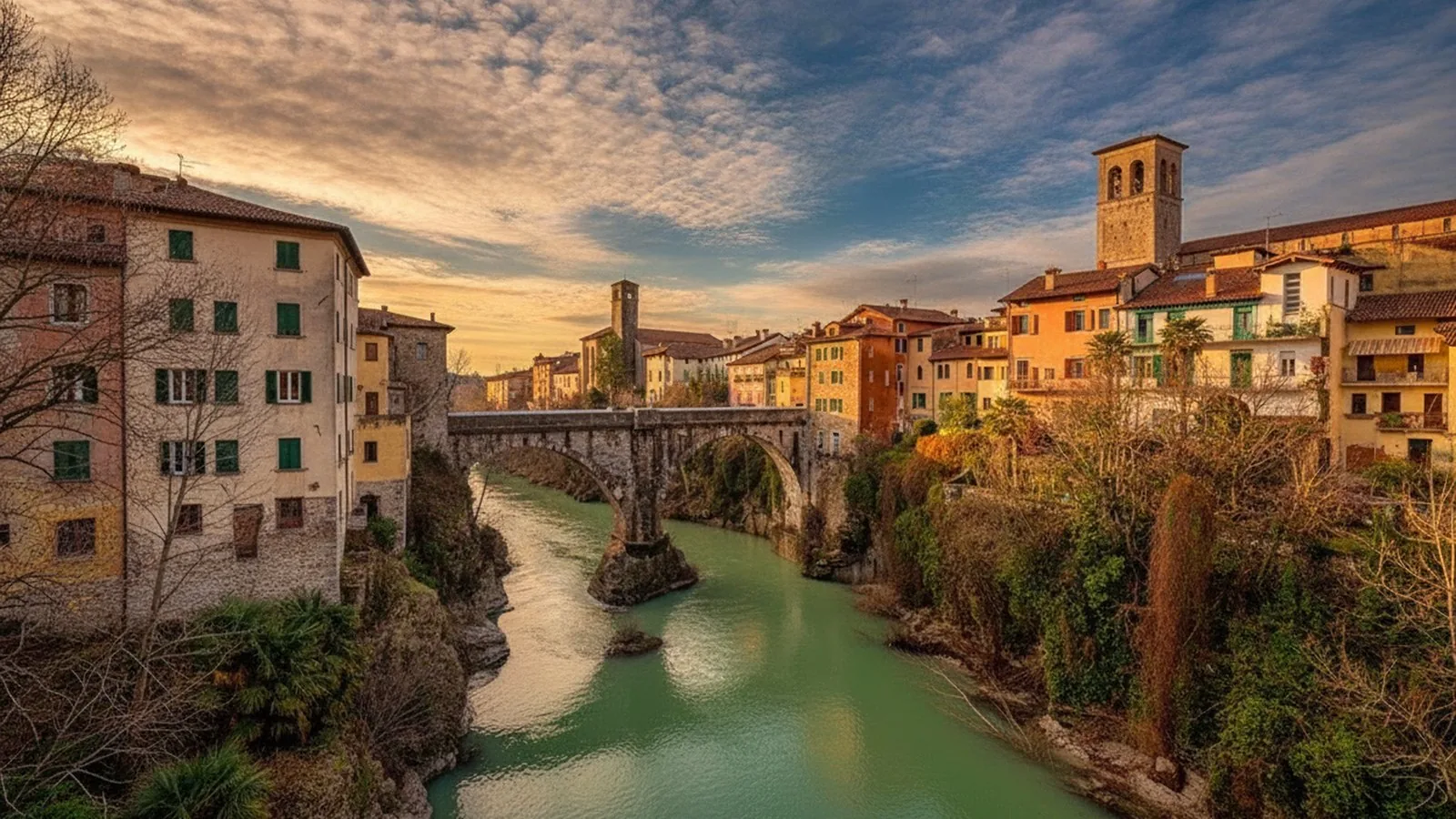 Cividale del Friuli sul fiume Natisone all'alba